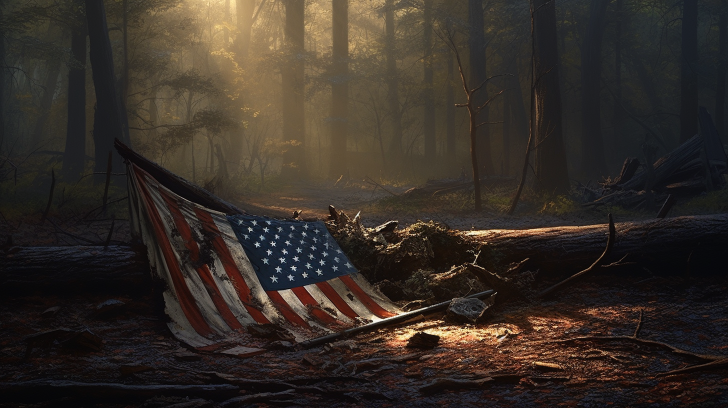 Betsy Ross Flag in Abandoned Woodland Forest