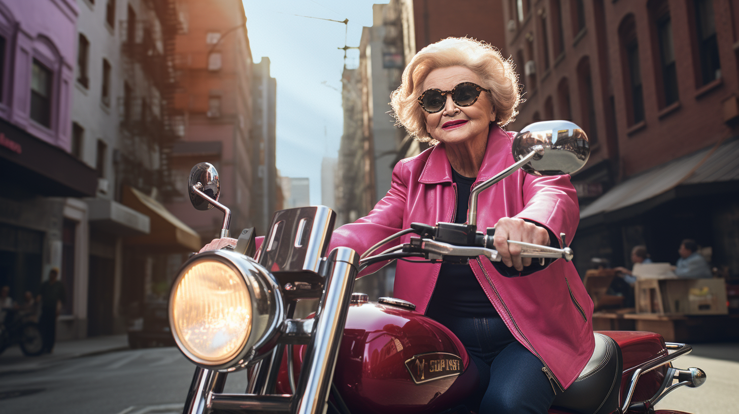 Betty White riding a motorcycle in NYC