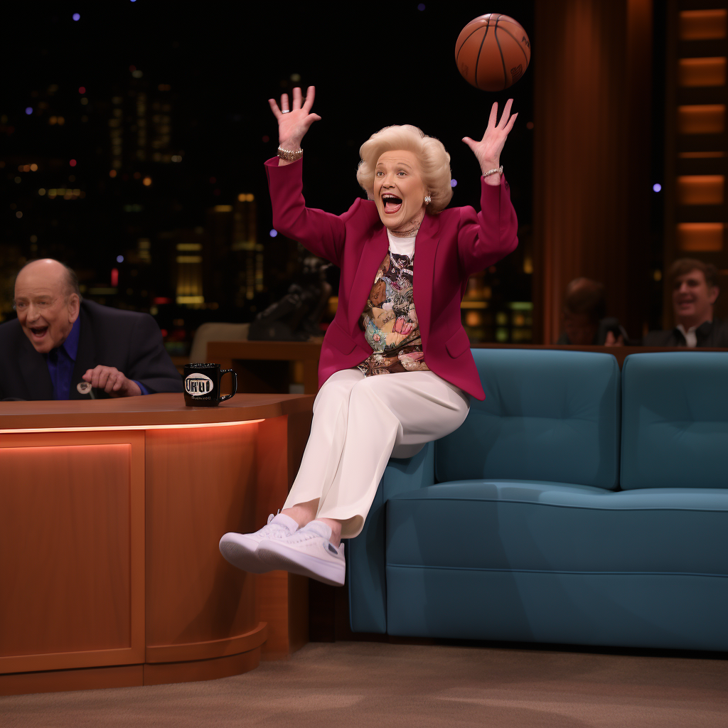 Betty White slam dunking in basketball game