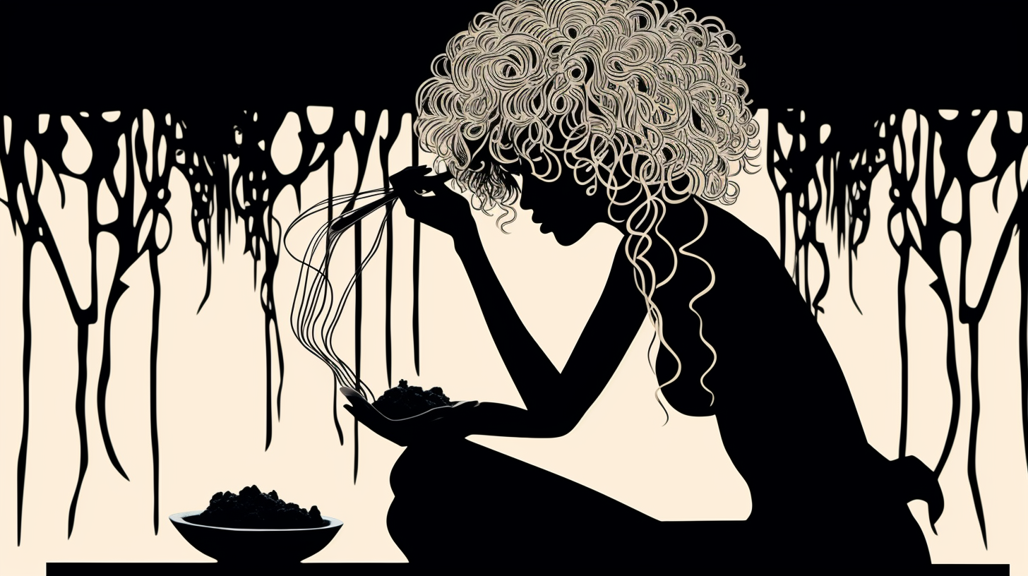 Beyoncé enjoying pasta in Aubrey Beardsley's artwork