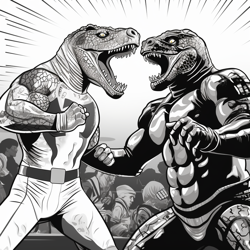 Dynamic wrestling match illustration featuring Beyonce and a crocodile