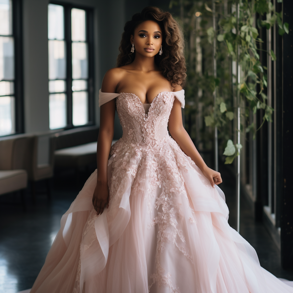 Beautiful bride in sparkling pink wedding dress