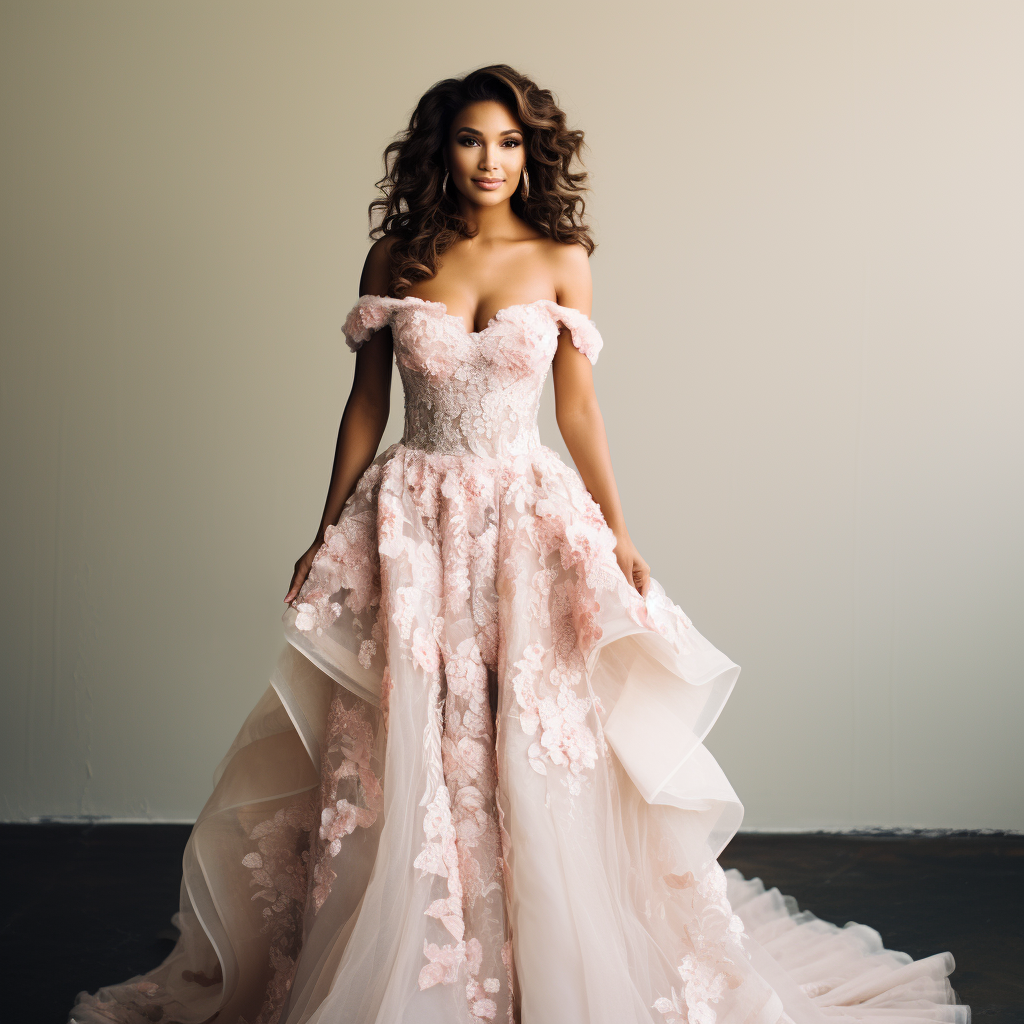 Bi-Racial Bride in Exquisite Wedding Gown