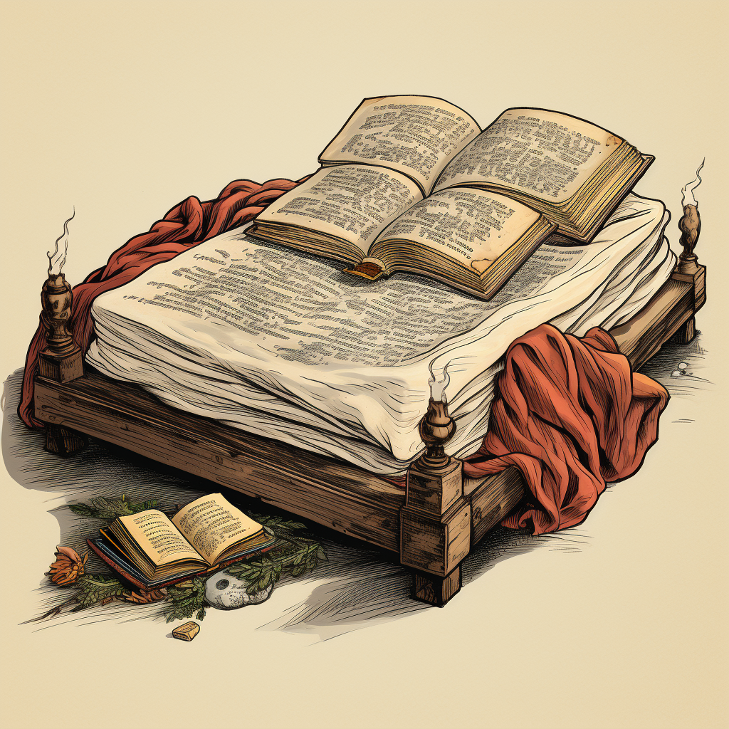 Bible on Procrustes bed caricature