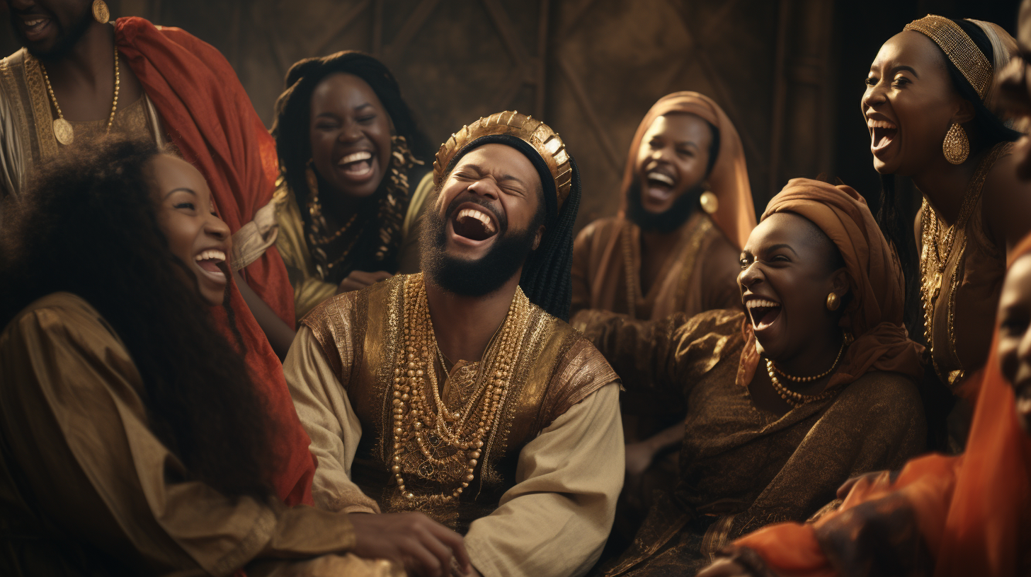 African American men women laughing in biblical garments