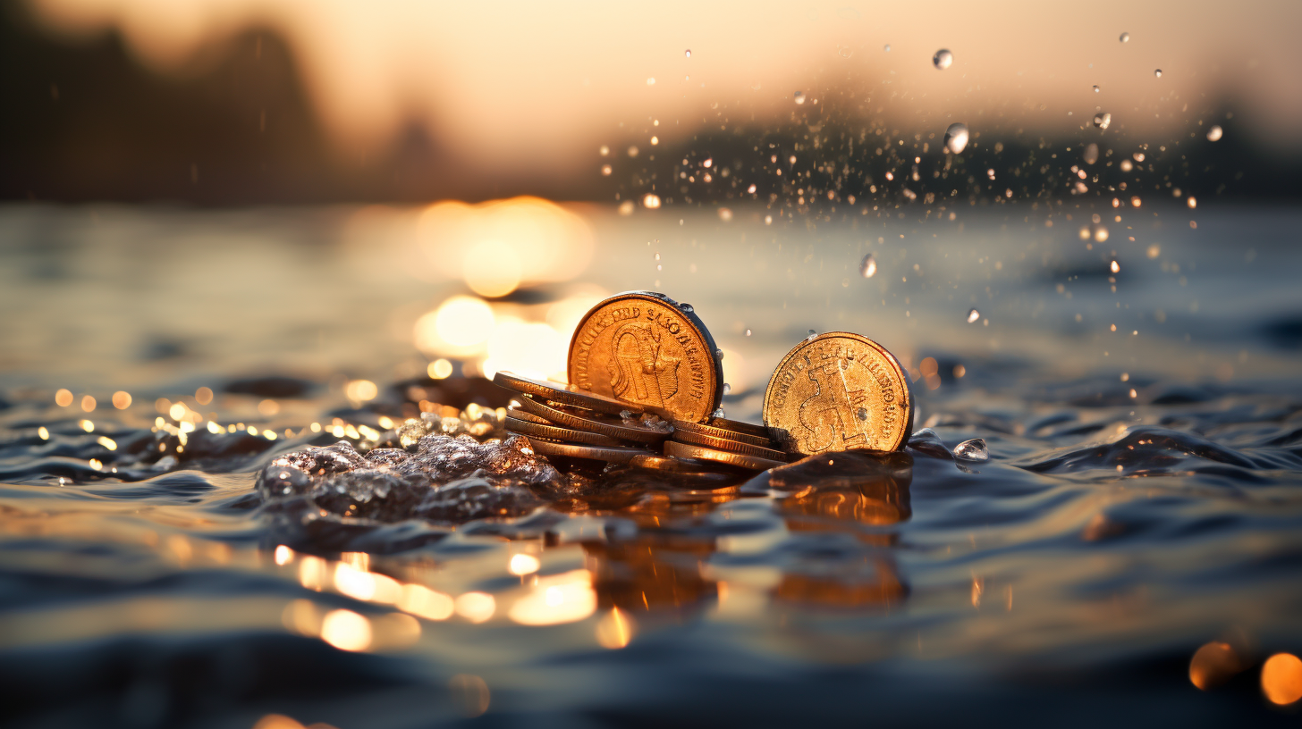 Stunning biblical coin reflecting in sunset waters