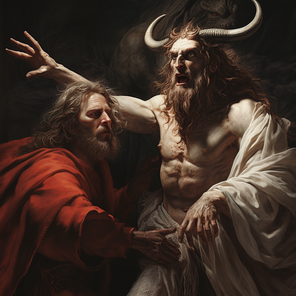 Biblical Devil Threatening Biblical Jesus