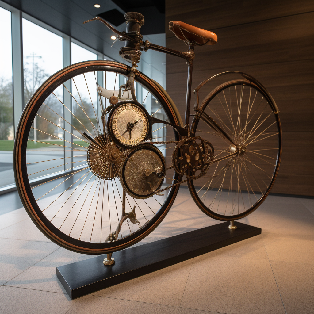 Bicycle replica with clock wheel