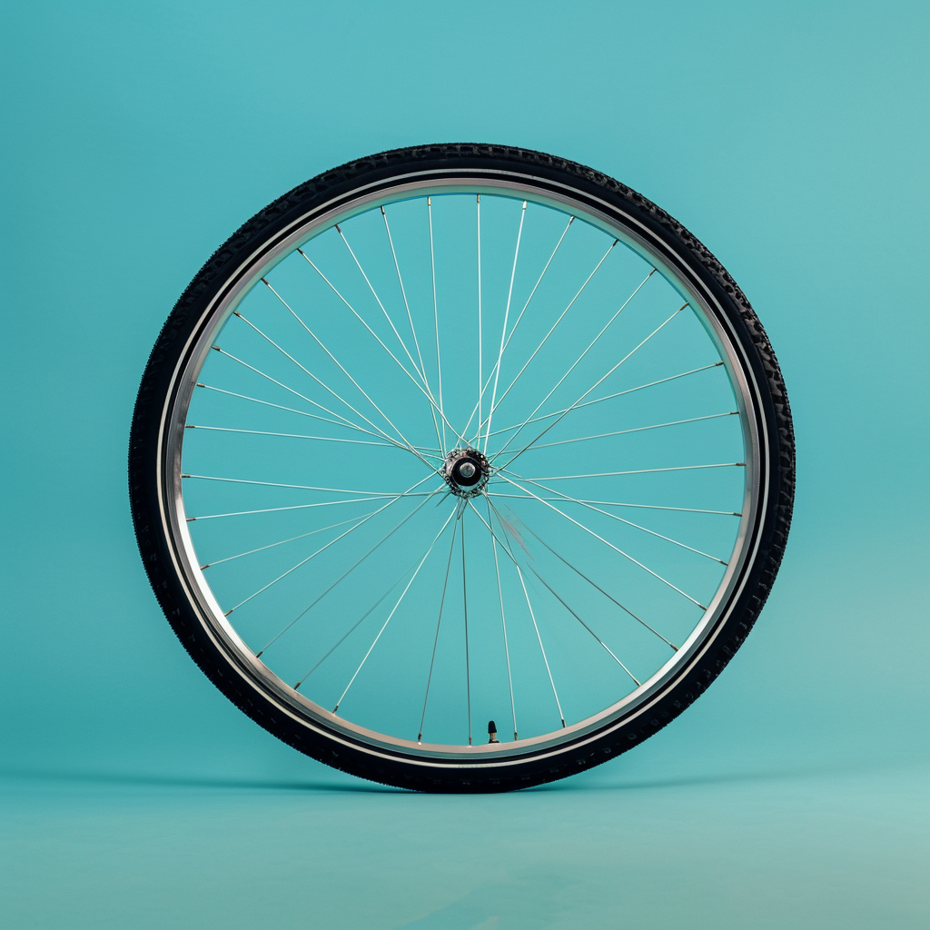 Bicycle wheel on blue background