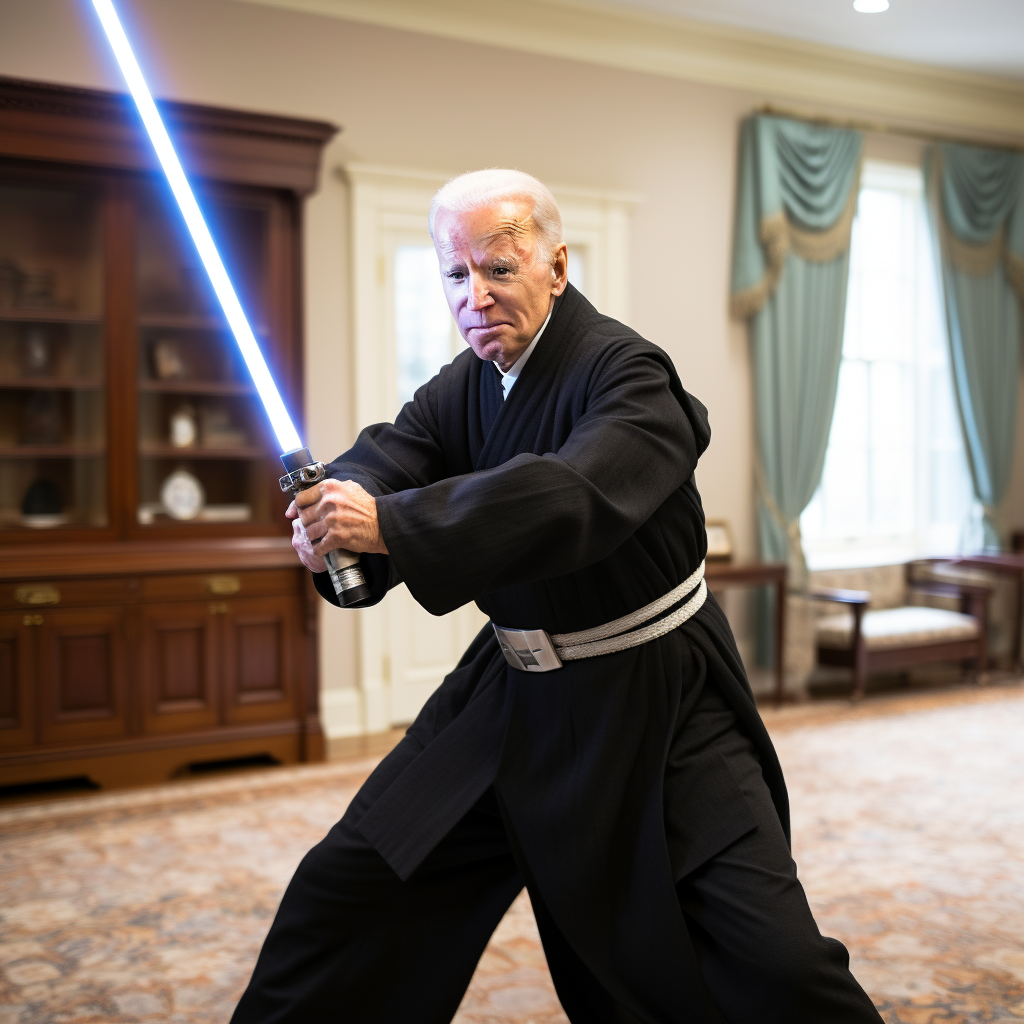 Biden practicing lightsaber skills