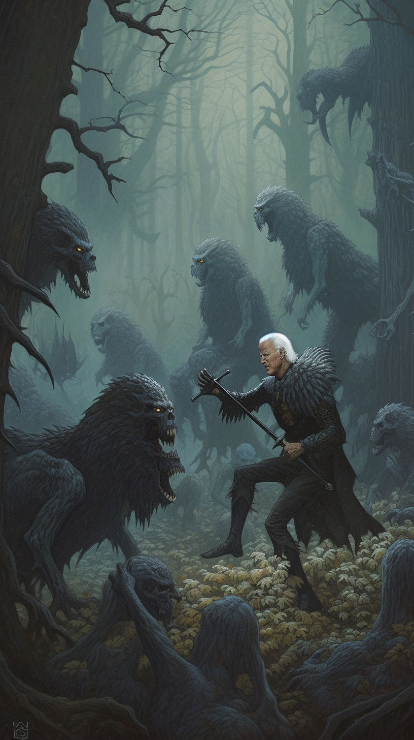 Joe Biden and Obama preparing to fight dark forest creatures