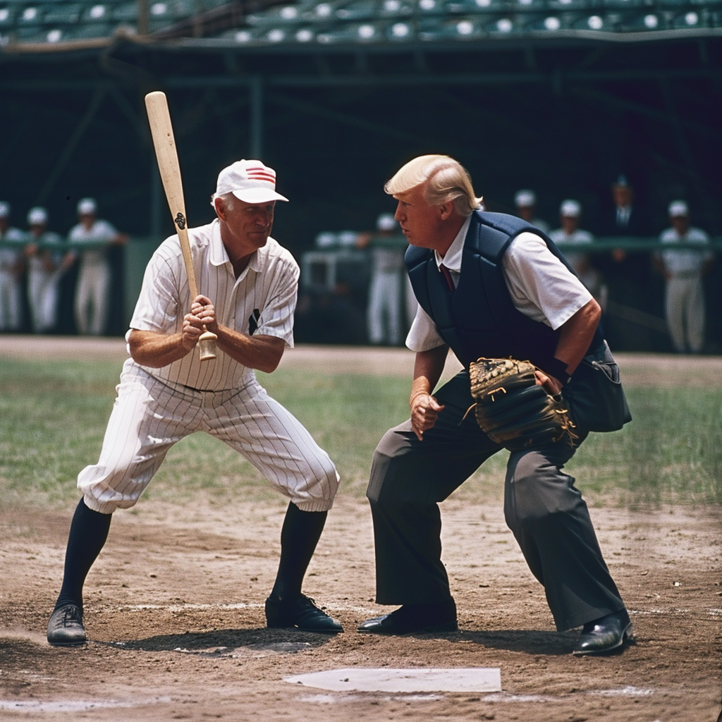 Funny image of Biden and Trump playing baseball