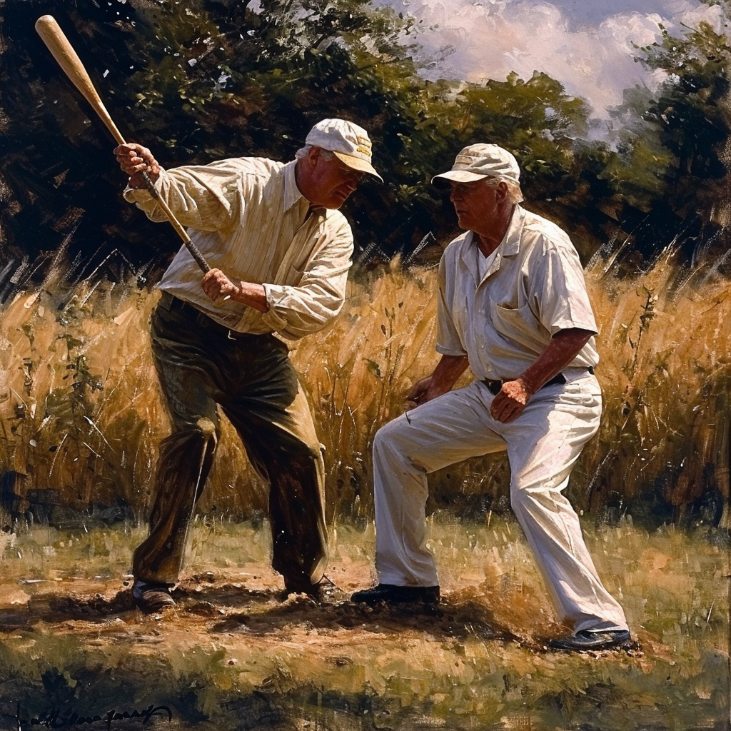 Joe Biden and Donald Trump playing baseball