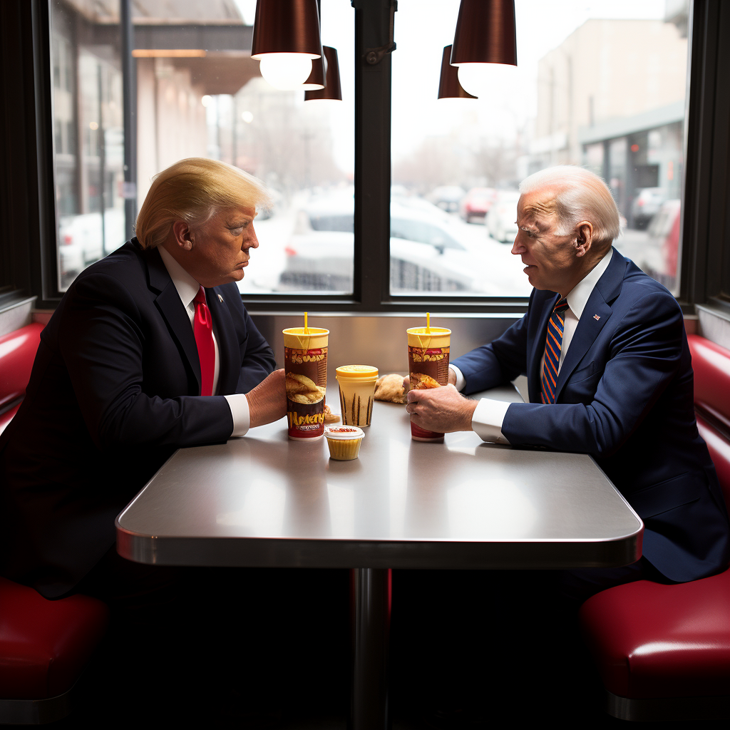 Joe Biden and Donald Trump ordering McDonald's realistically