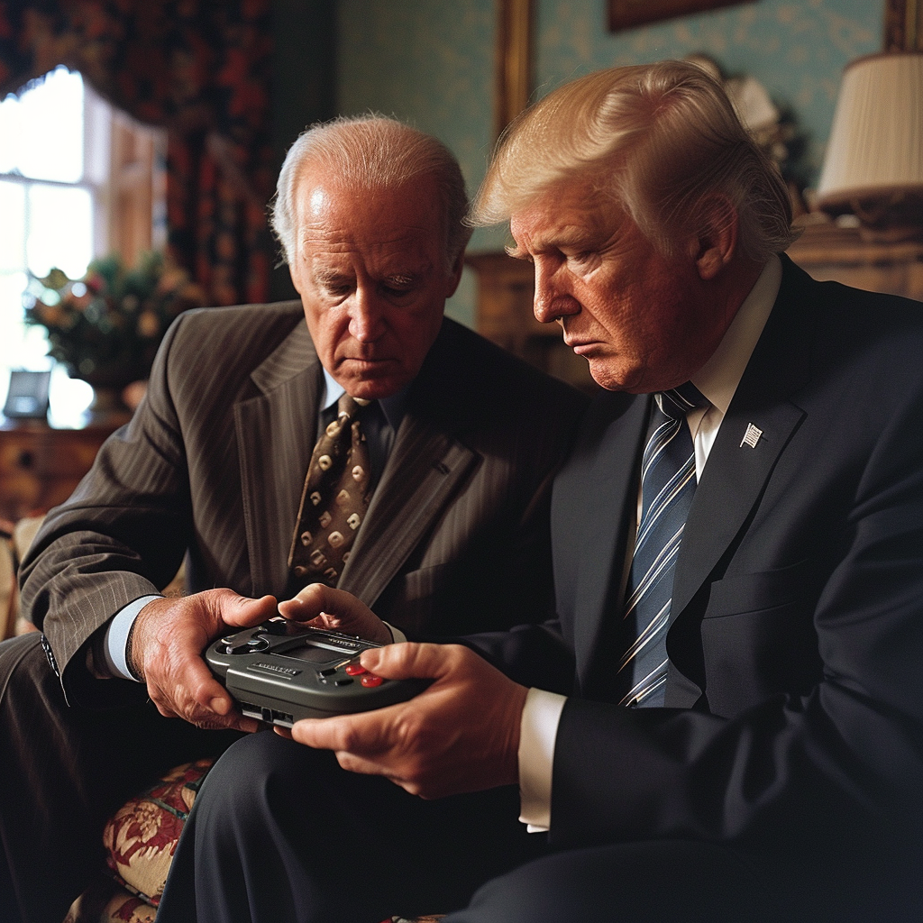 Joe Biden and Donald Trump playing Nintendo 64 together