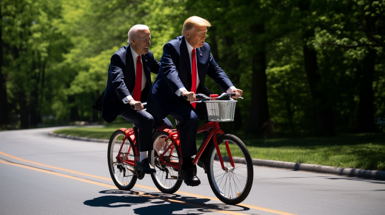 Joe Biden and Donald Trump on Tandem Bike