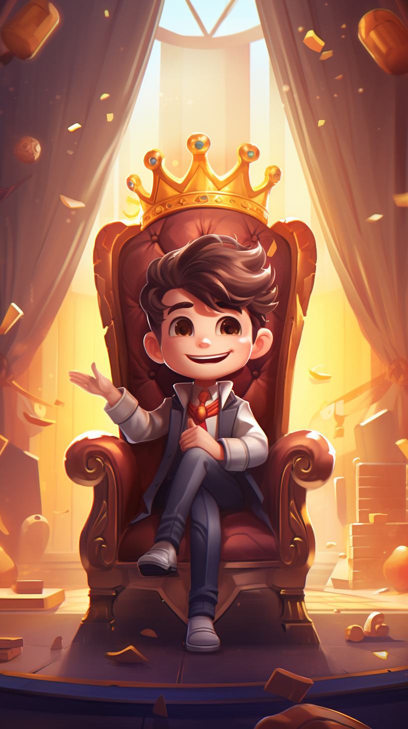 Big Brain Character Sitting Throne Wink Game Illustration