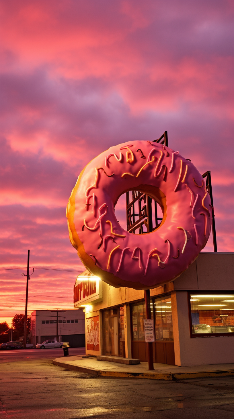 Realistic photo of a big donut shop