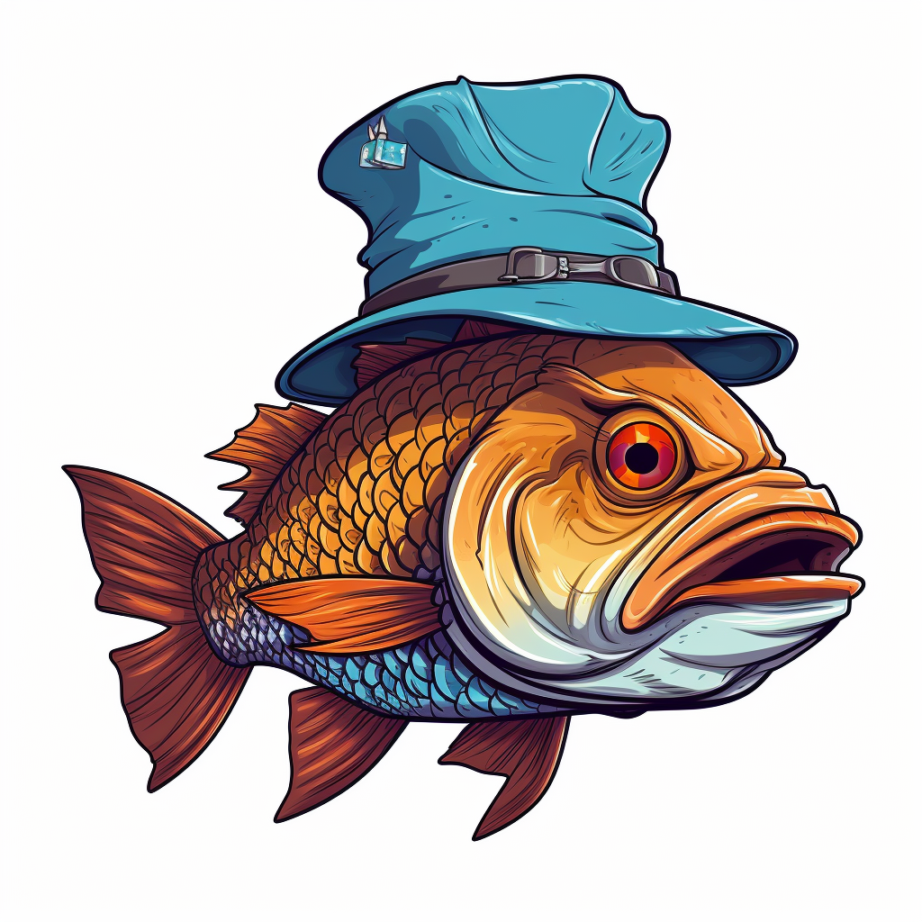 Colorful big fish wearing a bucket hat