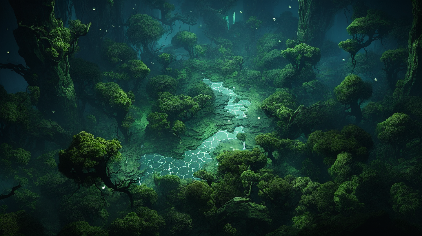 Fantasy forest landscape from above