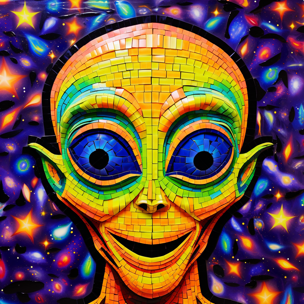 Colorful mosaic of an alien smoking