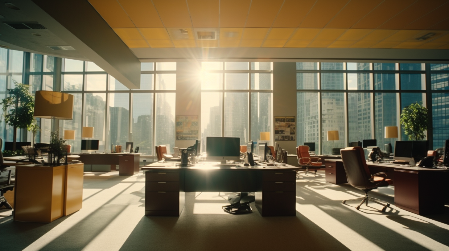 Modern interior design with sunlit office spaces