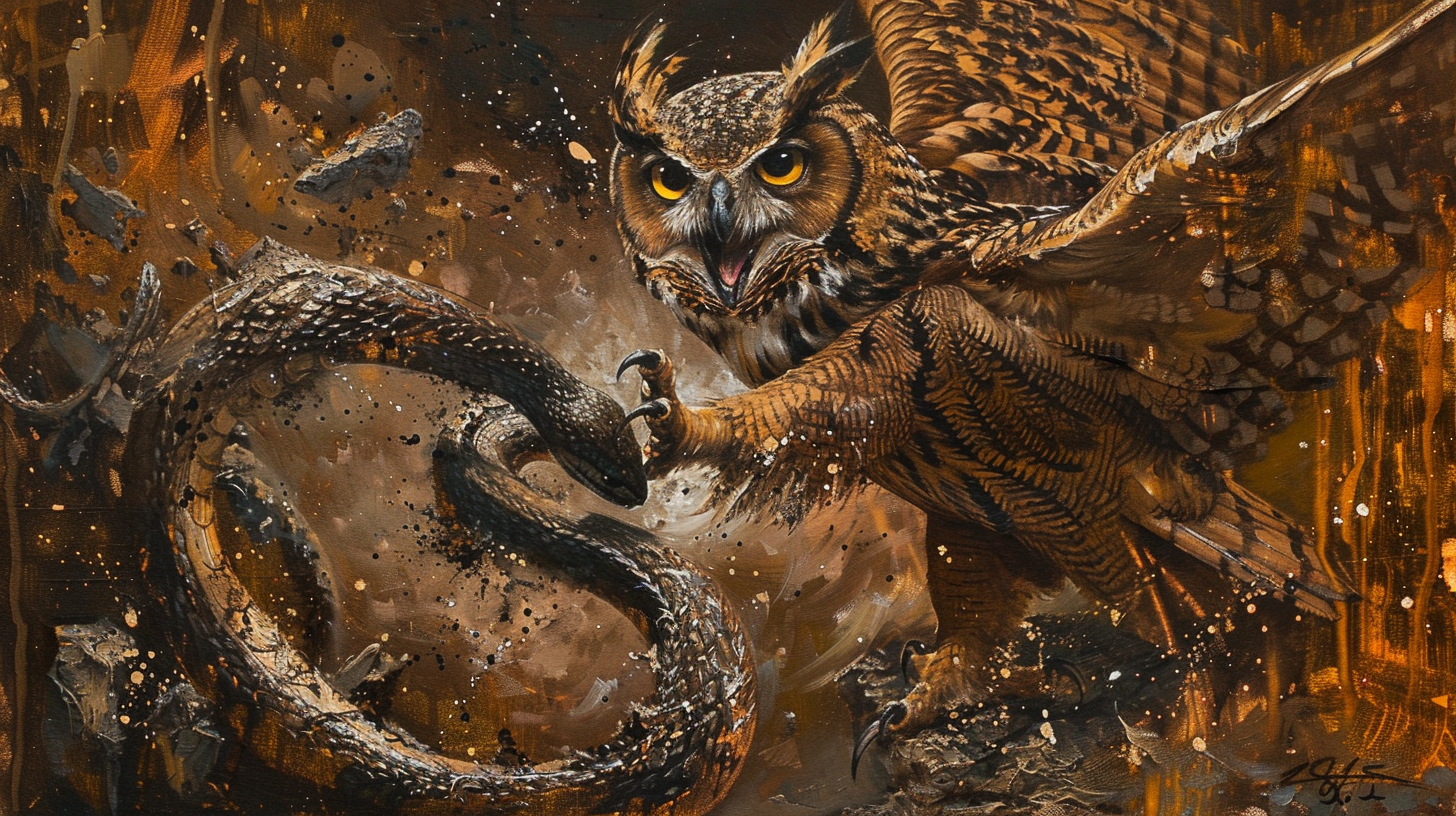 Owl Fighting Snake Art