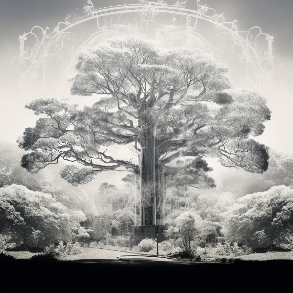 X-ray of a majestic tree in a garden