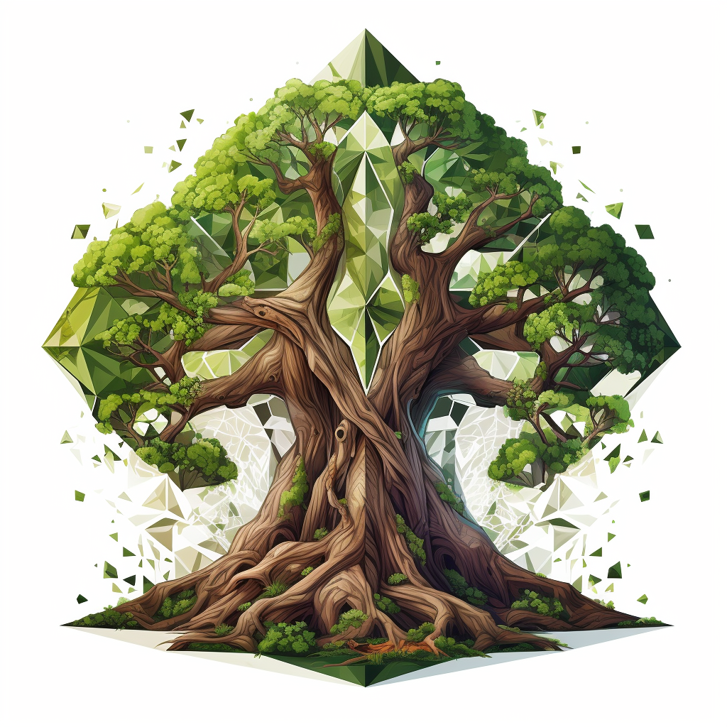 Cubistic illustration of big tree with root system