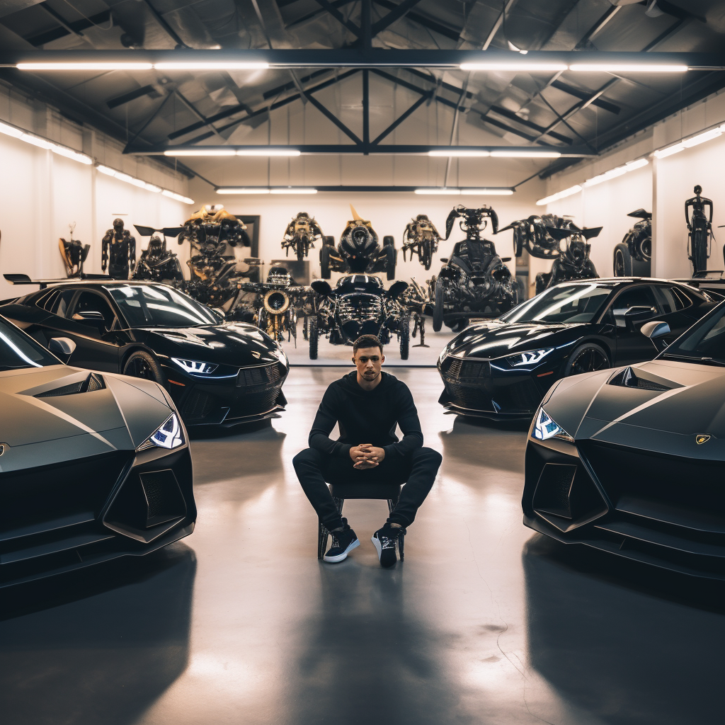 Luxury car garage with expensive supercars