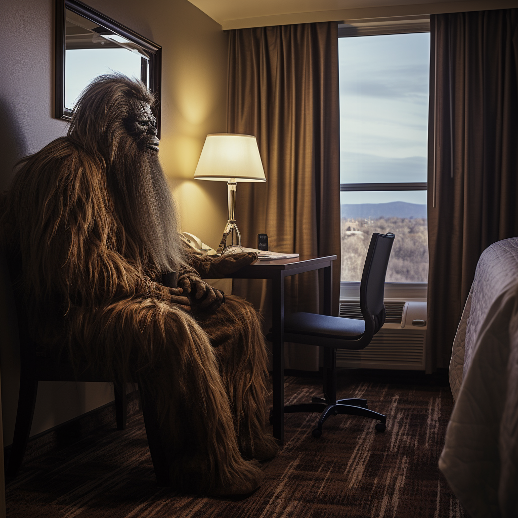 Bigfoot in hotel room with camera