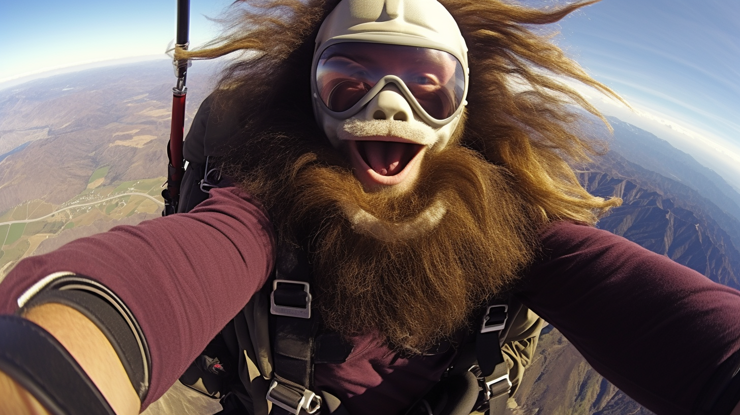 Bigfoot taking a skydiving selfie