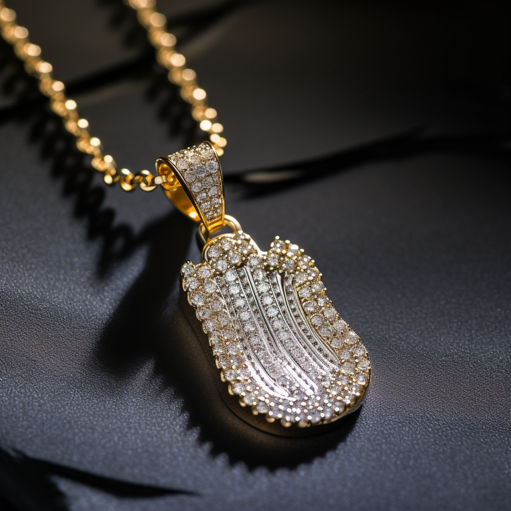 Iced out pendant of Bigfoot's track