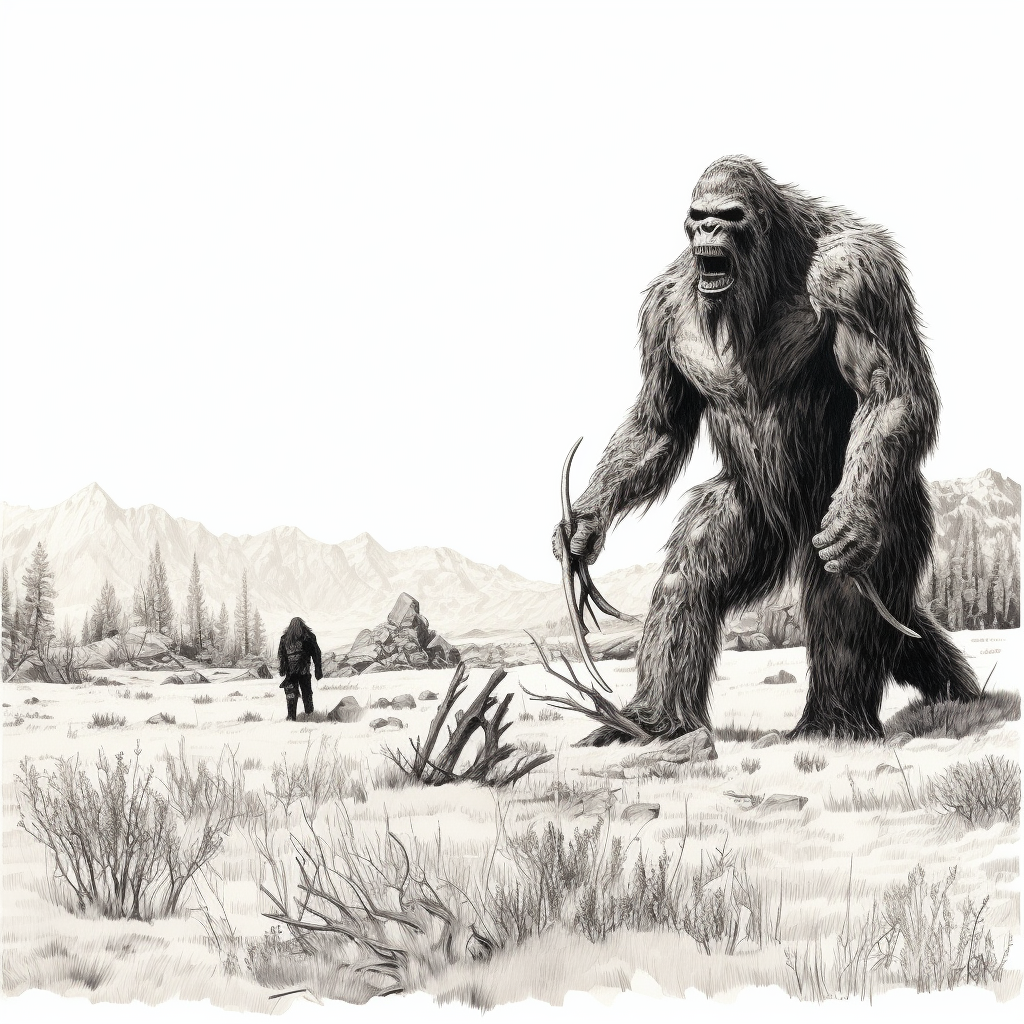 Bigfoot dragging large antler