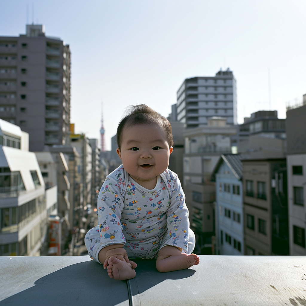 Giant baby stomping city