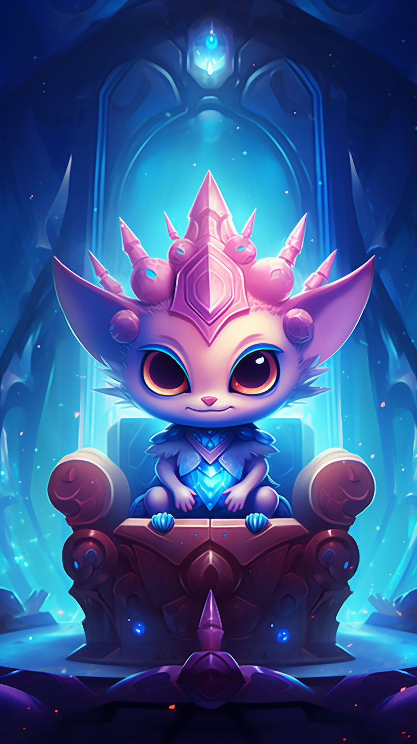 Cute alien sitting on throne, winking - game illustration