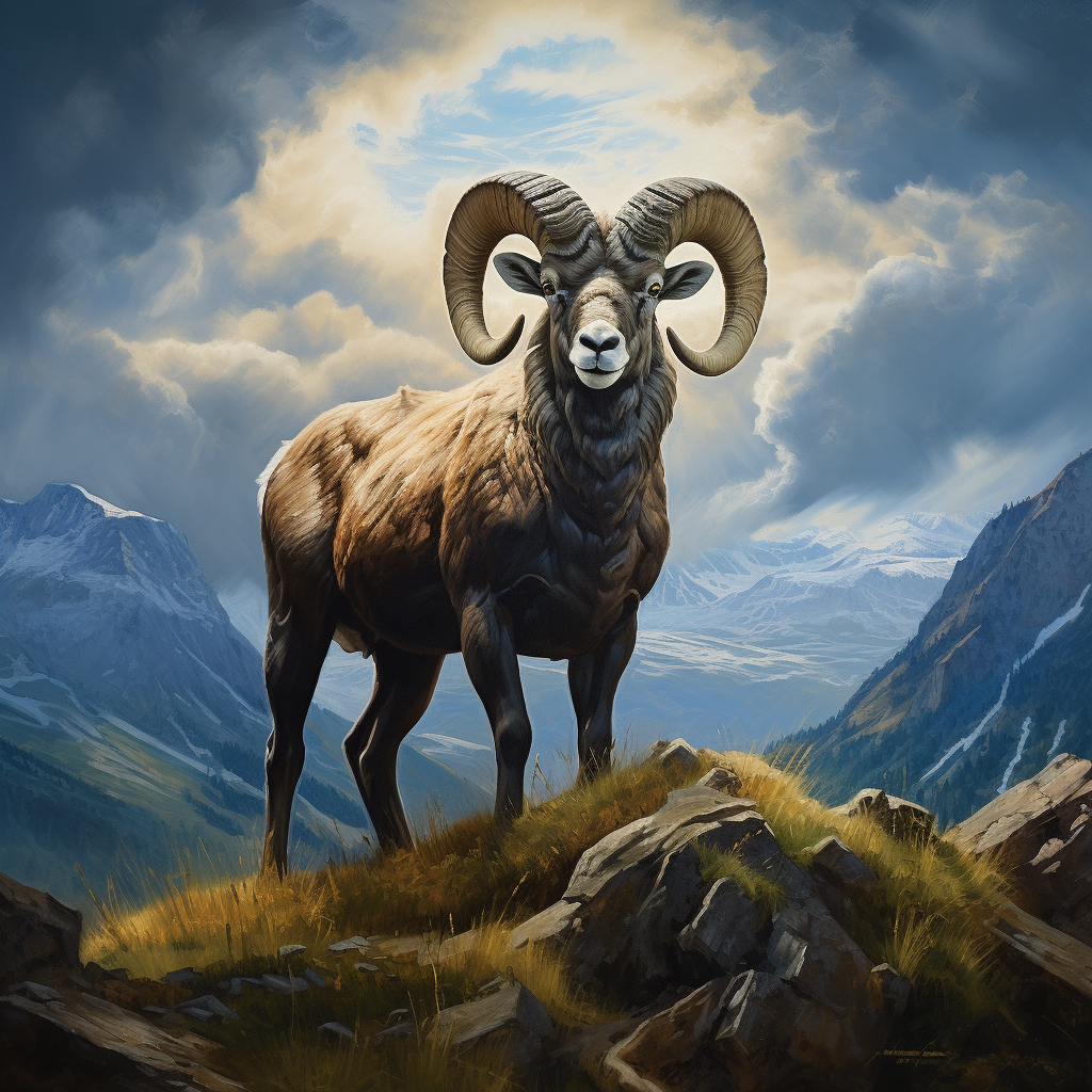 Bighorn Ram on Mountain Oil Painting