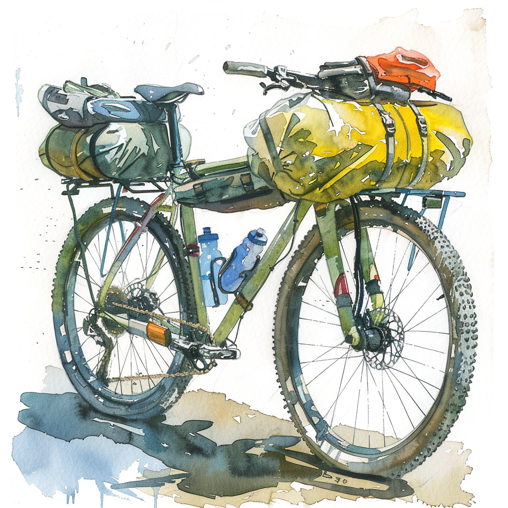 Bikepacking Rig Watercolor Stock Photo