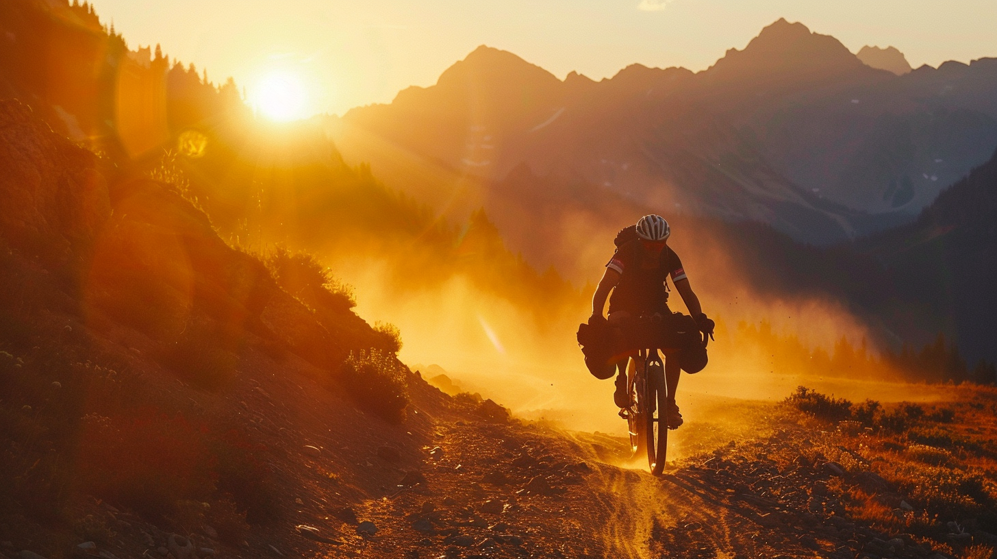 Lone cyclist in wilderness silhouette