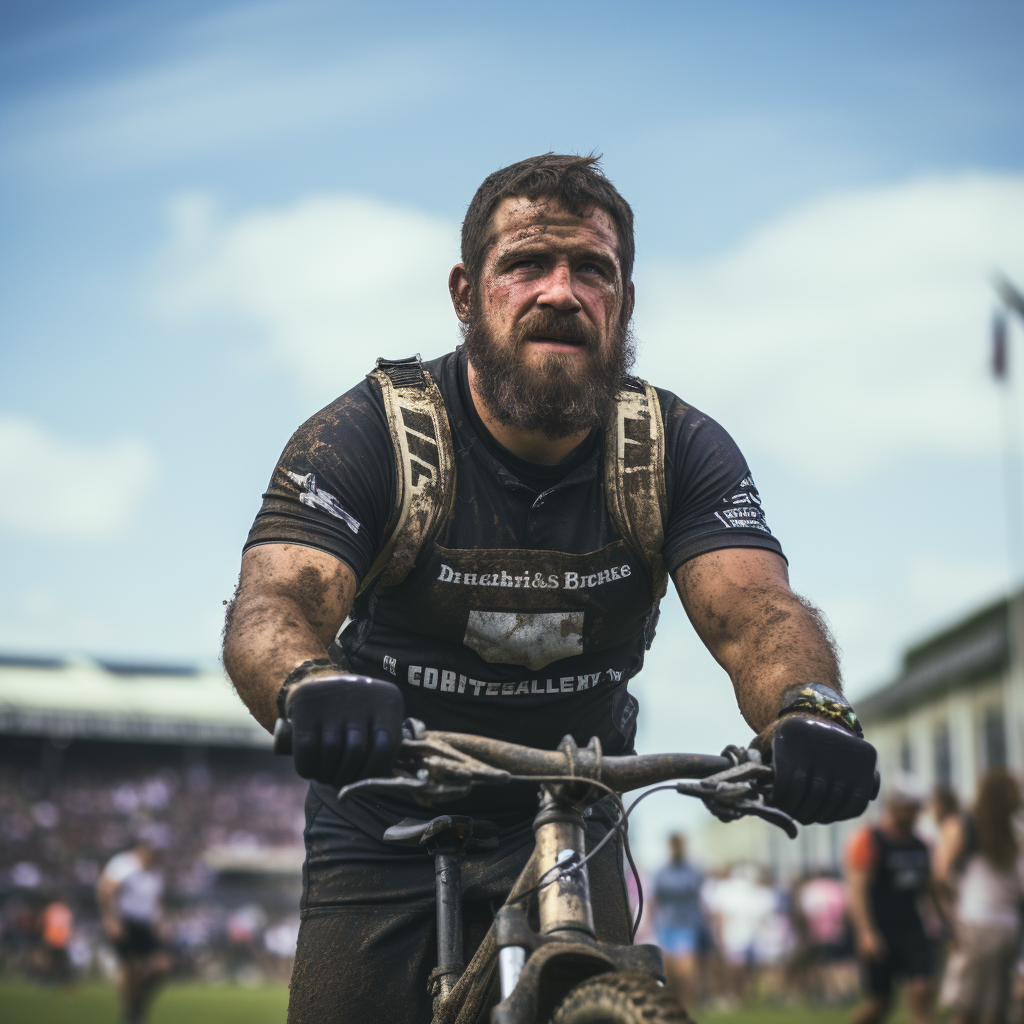 Biker on Rugby Field