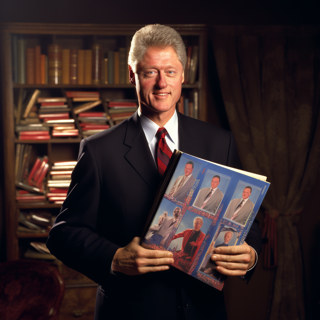 Bill Clinton with a Trading Card Collection