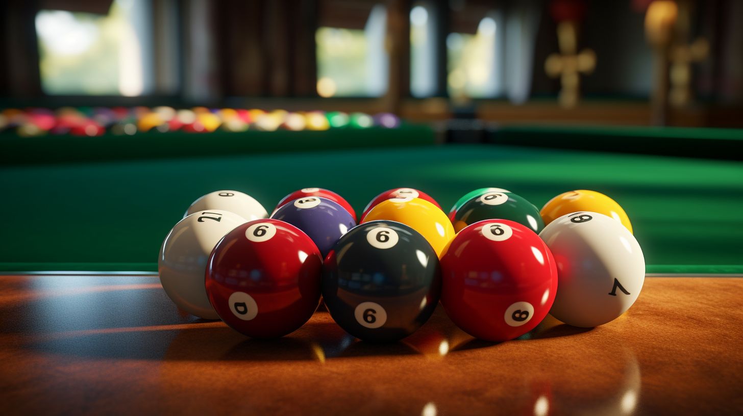 Billiard balls on table from player's view