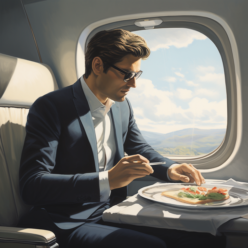 Billionaire private jet lunch window view