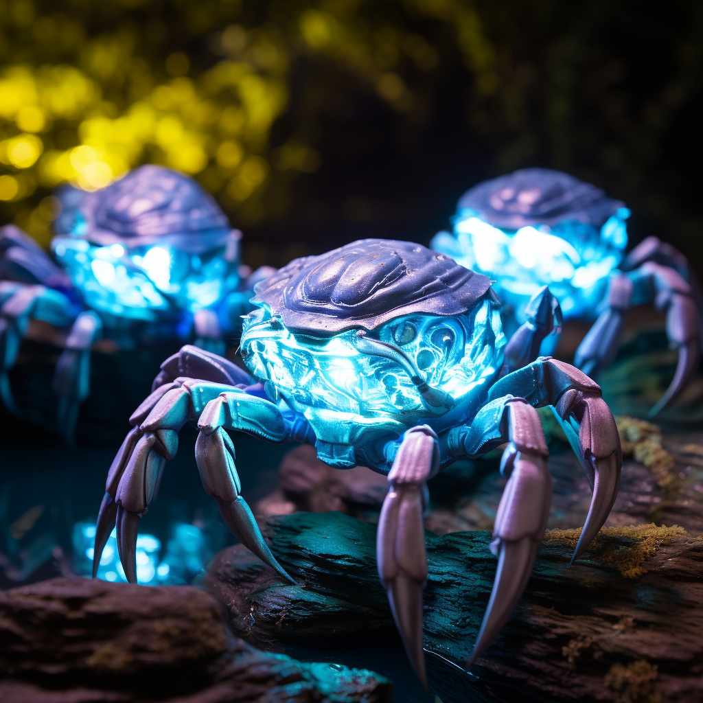 Bioluminescence Crabs Underwater Scene