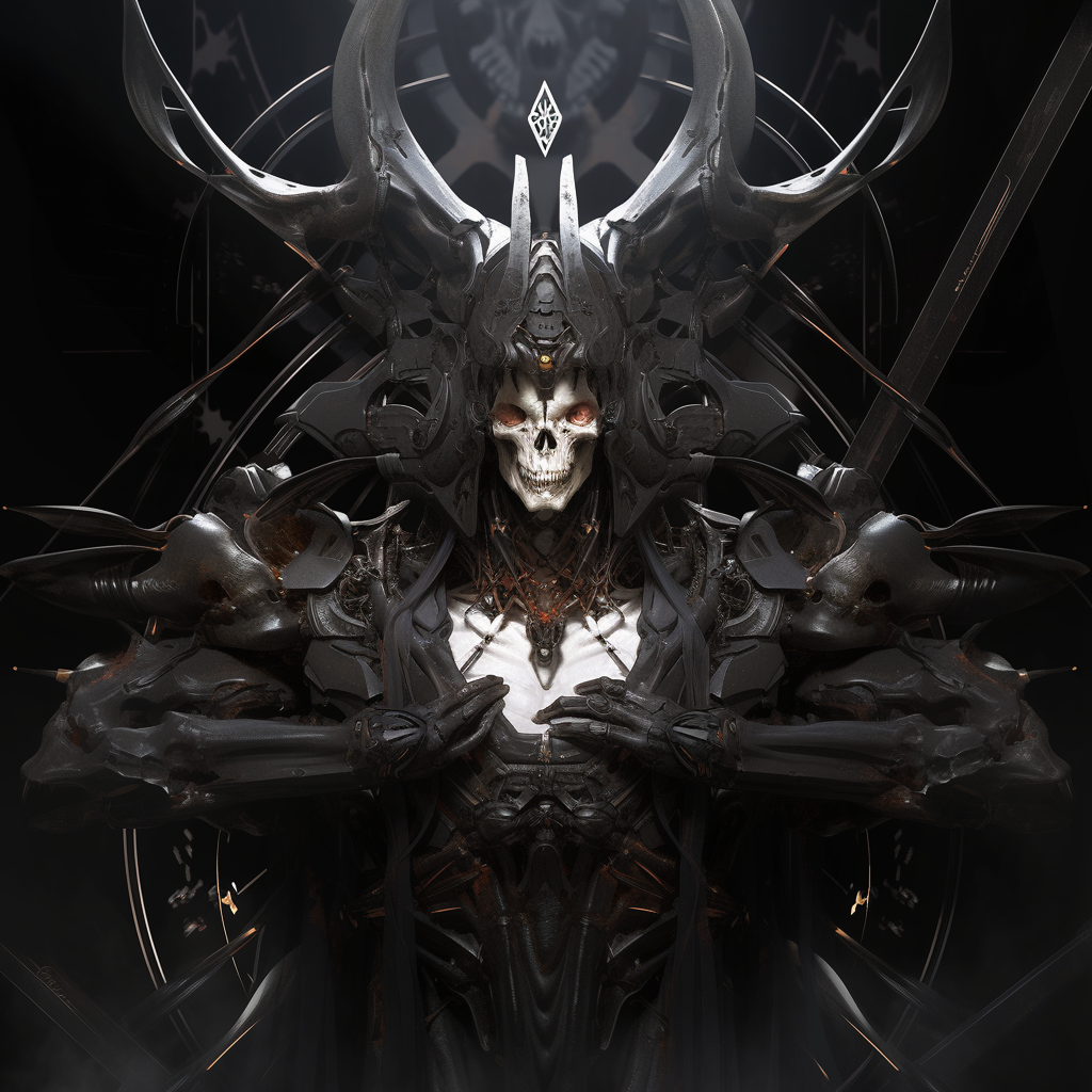 Biomechanical demonic man in ornate armor and cloaks