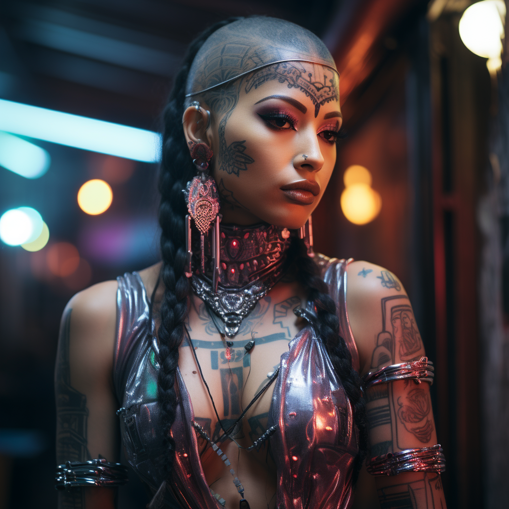 Stunning biometric hologram tattoo with neon lights