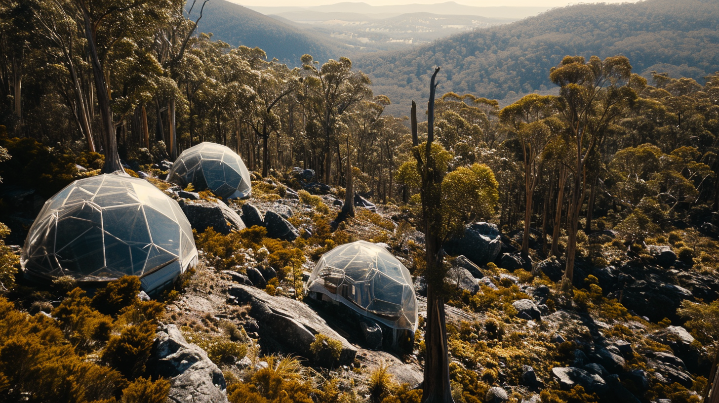 Aerial view of biosecure settlement in Tasmania 2060