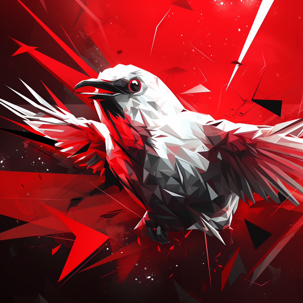 Bird illustration with red background and white triangle