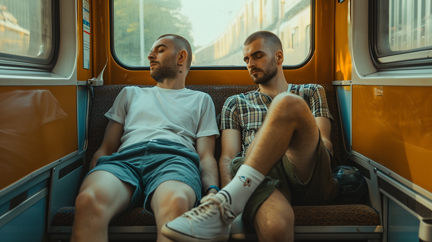 Two Guys in Local Train Compartment