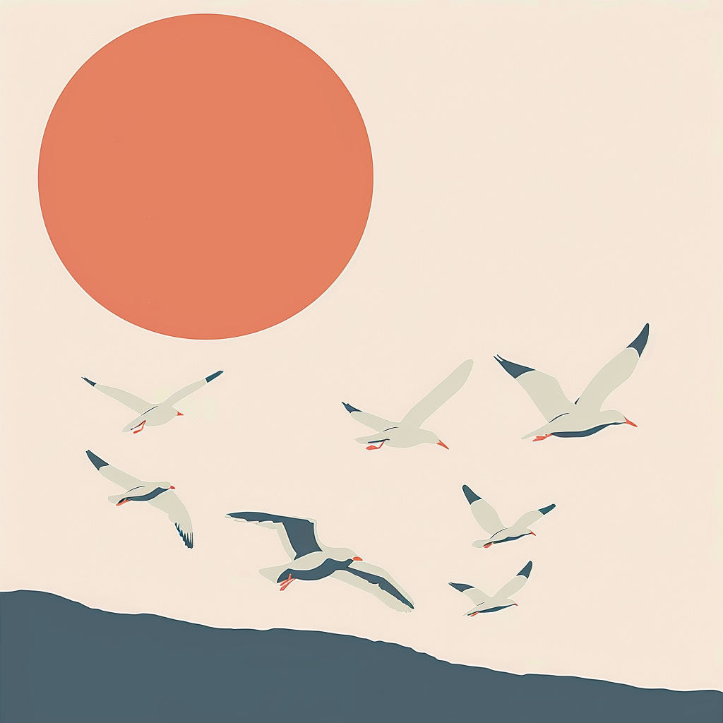 Birds Flying Sky Simple Illustration